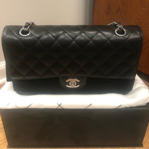 NWT CHANEL Classic 11.12 Double Flap Medium Bag Black Caviar Leather - Picture 2 of 11